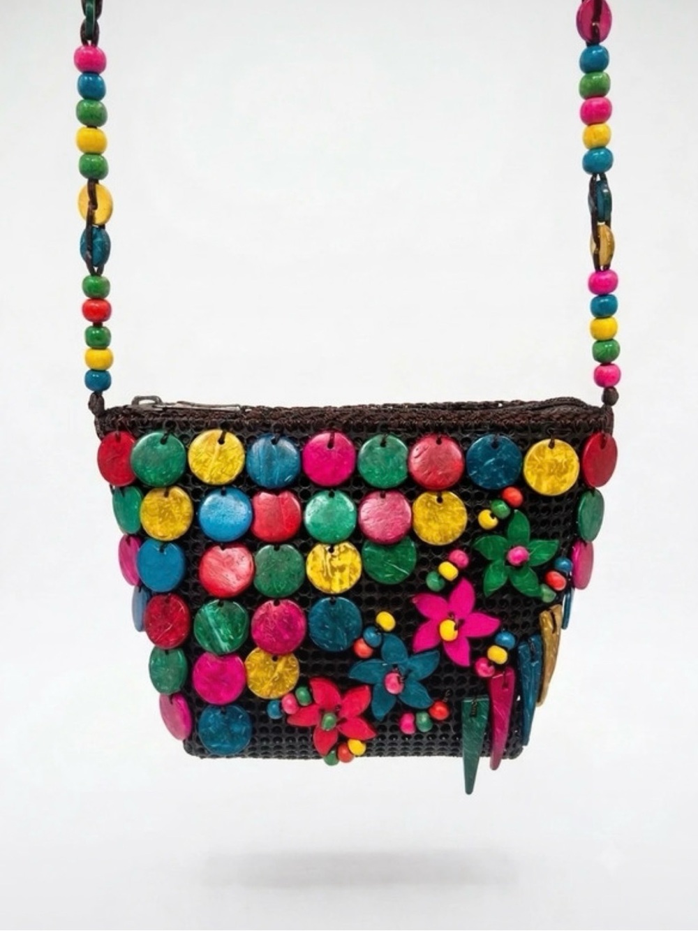Colorful Beaded Floral Crossbody Bag - Multicolor mini bag